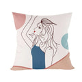Abstract Line Drawing Girls Print Cushion Cover 45x45cm by Ljojo