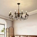 American Retro Candle Chandelier Living Room Solid Wood Iorn Pendant Light by Ljojo