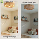 Bamboo Circle LED Ceiling Fans Light Chandelier with Lamps - Modern Luxury for Living Room by Ljojo