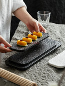Ljojo 14" Rock Grain Rectangular Ceramic Sushi Plate - Black & White
