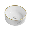 Ljojo Marble Patterned Circular Gold-Edged Ceramic Bathroom Sink