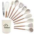 Ljojo 12PCS Silicone Kitchen Utensils Set with Wooden Handle - Non-Stick Cookware & Egg Beaters