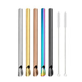 Ljojo 304 Stainless Steel Reusable 5Pcs Bubble Tea Straw Set with Brush and Spoon
