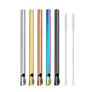 Ljojo 304 Stainless Steel Reusable 5Pcs Bubble Tea Straw Set with Brush and Spoon