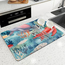 Ljojo Marine Whales Desk Drain Pad, Heat Resistant Non-slip Kitchen Drying Mat