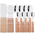Ljojo 16/24Pcs Wood Handle Stainless Steel Cutlery Set - Kitchen Tableware
