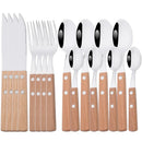 Ljojo 16/24Pcs Wood Handle Stainless Steel Cutlery Set - Kitchen Tableware