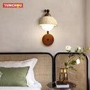 Japanese Warm Yellow Travertine Half Circle LED Wall Lamp Modern Simple Home Decor Ljojo