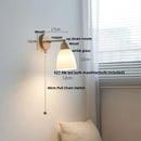 Ljojo LED Wall Light Fixture Wood Canopy White Glass Nordic Modern Plug In Sconce