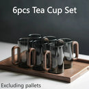 Ljojo 360ml High Borosilicate Glass Tea Cups with Wooden Handles, Set of 6