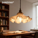Ljojo Flower Glass Chandelier LED Retro Pendant Light Nordic Art Decor Café Bar Lighting
