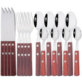 Ljojo 16/24Pcs Wood Handle Stainless Steel Cutlery Set - Kitchen Tableware