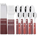 Ljojo 16/24Pcs Wood Handle Stainless Steel Cutlery Set - Kitchen Tableware