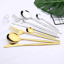 Ljojo 12-Piece Black Gold Stainless Steel Cutlery Set for Parties and Kitchens