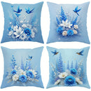 Blue Floral Bird Pillow Covers - Sky Blue Cushion Cases by Ljojo