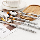 Ljojo 24Pcs Stainless Steel Cutlery Set with Imitation Wood Handle