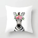 Cute Animals Print Decor Pillowcase by Ljojo - Pink Flower Theme
