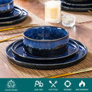 Ljojo 36PC Black Blue Reactive Glaze Dinnerware Set with Vertical Edge