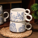 Ljojo 12oz Blue and White Ceramic Coffee Mug - Handmade Stoneware Cup