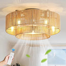 Bamboo Circle LED Ceiling Fans Light Chandelier with Lamps - Modern Luxury for Living Room by Ljojo