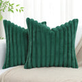 Ljojo 16x16 Faux Fur Striped Pillow Covers 2pcs - Soft Plush Velvet Back