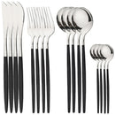 Ljojo 16-Piece Stainless Steel Cutlery Set in Black Gold Mirror Finish
