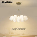 Ljojo LED White Tulip Ceiling Chandelier Light Elegant Modern Floral Design