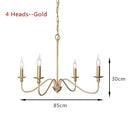 Ljojo American Country Retro Gold Black Candle Chandelier for Restaurant Room Decor