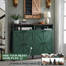 Ljojo™ Farmhouse Shoe Storage Cabinet with Barn Door Design & 4 Flip Drawers