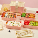 Ljojo 1440ml Double-Layer Bento Lunch Box with Cutlery: Microwave Safe & Portable