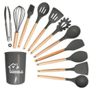 Ljojo 12PCS Silicone Kitchen Utensils Set with Wooden Handle - Non-Stick Cookware & Egg Beaters