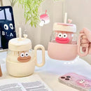 Kawaii Glass Cup with Lid and Straw by Ljojo: Large Aesthetic Drink Bottle