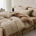 Ljojo 2024 Solid Color Milk Fleece 4-Piece Set with Wide Edge Craft & Flannel Quilt Cover