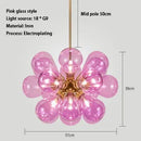 Ljojo LED Bubble Ball Glass Chandelier Modern Living Room Decor Blue Pink Hanging Light