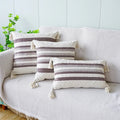Ivory Brown Coffee Black Stripe Pillow Case with Tassels - Ljojo Brand