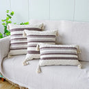Ivory Brown Coffee Black Stripe Pillow Case with Tassels - Ljojo Brand