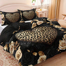 Ljojo Leopard Heart Rose Bedding Set: Luxury Romantic Style Bedroom Decor