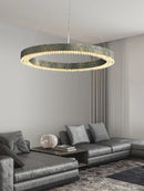 Blue Tiger Stripe LED Ring Ceiling Chandelier - Luxury Art Deco Brass Crystal Light by Ljojo