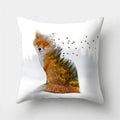 Fox and Bird Polyester Pillowcase by Ljojo: Cartoon Landscape Cushion Cover for Sofa