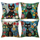 Colorful Cats & Flowers Pillow Covers by Ljojo - Sofa, Bedroom, Car Pillow Cover