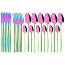 Ljojo 24-Piece Stainless Steel Dinnerware Set White Silver Flatware Tableware Kit