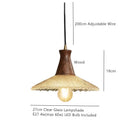 Ljojo LED Wood Pendant Light with Clear Glass Shade E27 90v-260v Suspension Luminaire