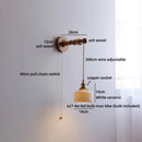 Ljojo LED Wall Light Fixture Switch Stair Lighting Round Ceramic Wood Bedside Lamp