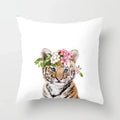 Cute Animals Print Decor Pillowcase by Ljojo - Pink Flower Theme
