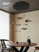 Ljojo Walnut Color Leaf Multi-head Chandelier Retro Style for Living Room & Restaurant