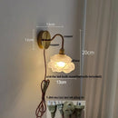 Ljojo LED Glass Wall Sconce with Pull Chain Switch for Modern Luxury Bedroom Lighting