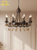 American Retro Iron Crystal Chandelier Lighting LED E14 Hanging Lamp for Living Room by Ljojo