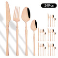 Ljojo 24Pcs Pink Gold Stainless Steel Cutlery Set - Western Flatware Tableware
