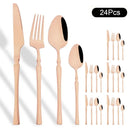 Ljojo 24Pcs Pink Gold Stainless Steel Cutlery Set - Western Flatware Tableware