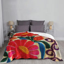 Ljojo Mexican Flowers Embroidery Art Blanket: Soft Fleece Warm 3D Throw Blanket